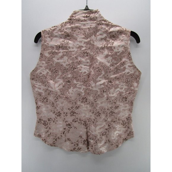 VINTAGE Gigi Clark Satin Embroidered Button Down Vest 90s Blouse - Picture 8 of 12